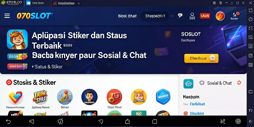 Tampilan antarmuka aplikasi 070SLOT untuk Status & Stiker.