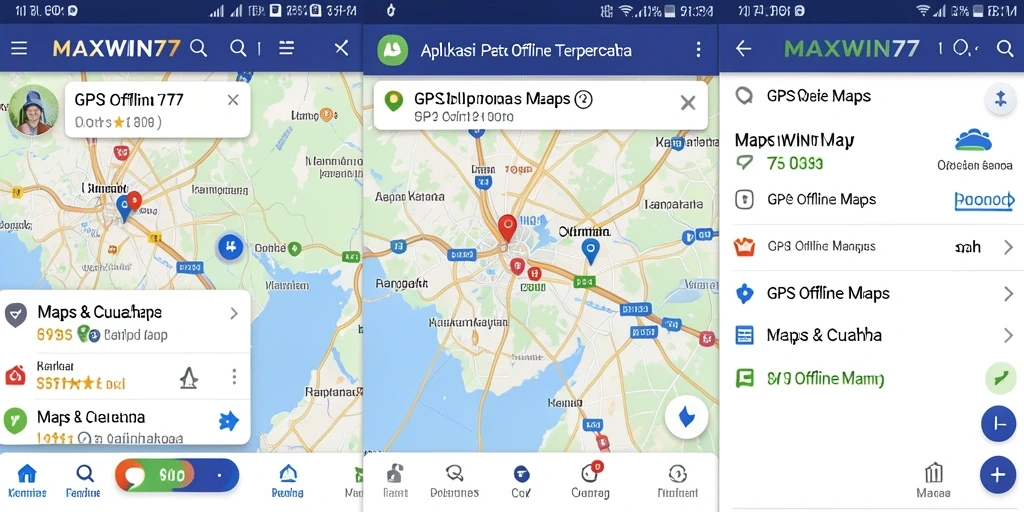 Screenshot antarmuka aplikasi GPS Offline Maps MAXWIN77 yang user-friendly.