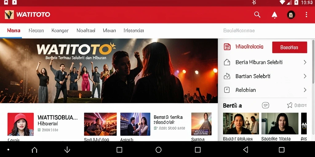 Tampilan antarmuka aplikasi WATITOTO menampilkan berita hiburan terkini.